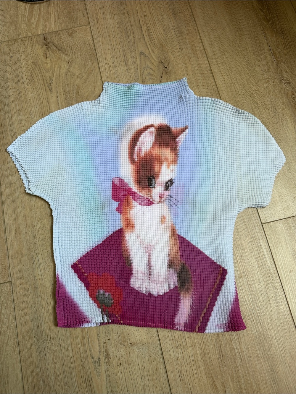 Cute Cat Graphic Pet Shirt - White & Pink